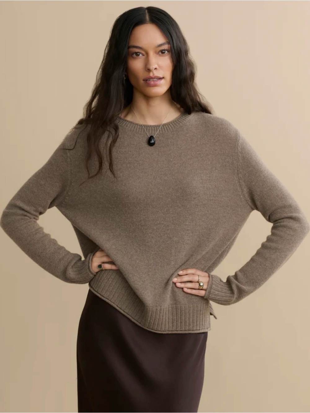 Jenni Kayne Everyday Sweater Taupe Wool Cashmere
